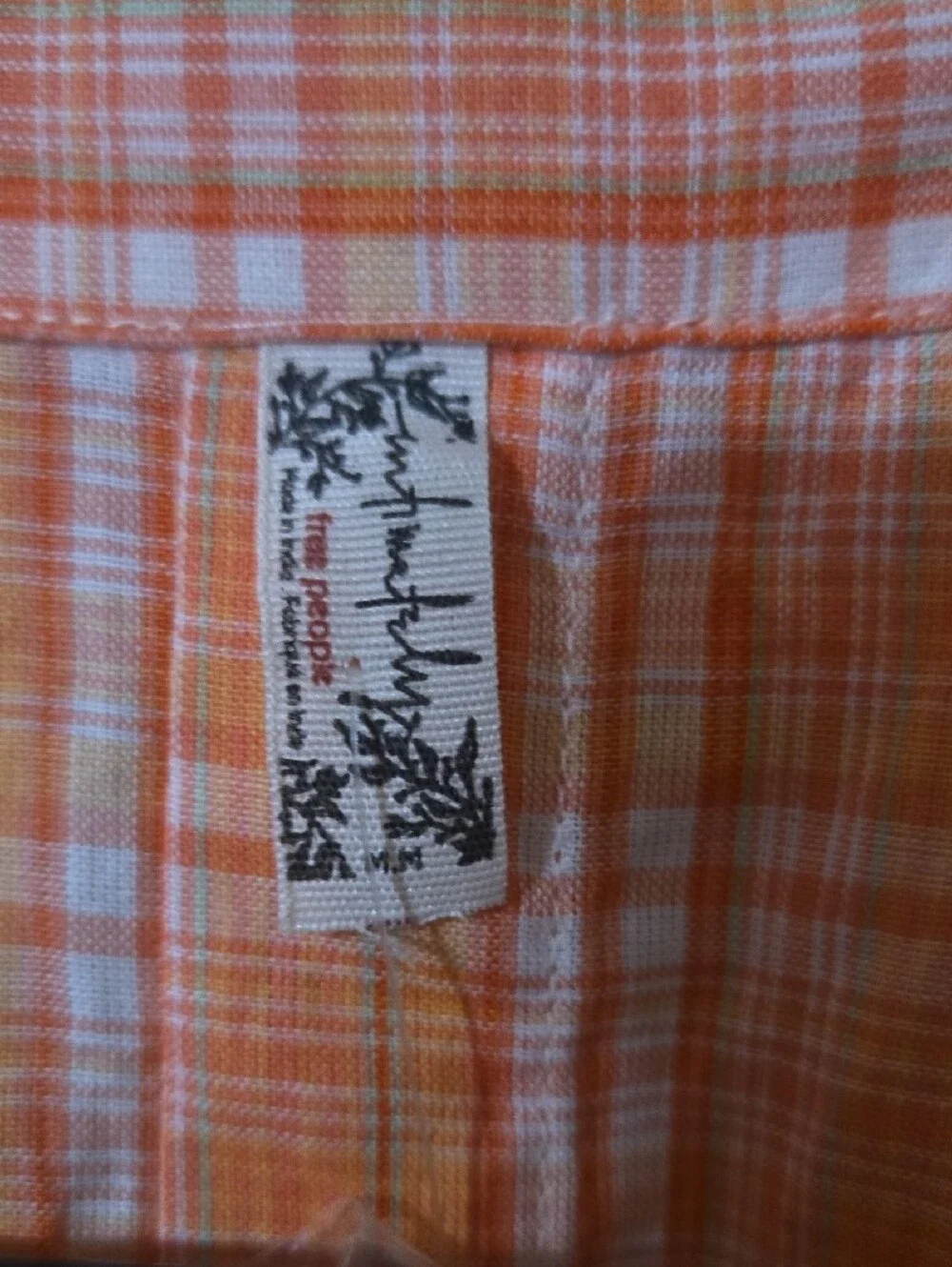 Free People Coral Peach Plaid Button-Down Shirt